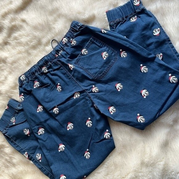 NWT Disney Mickey and Minnie Mouse Christmas Holiday Denim Jogger Jean Pants L - Picture 7 of 12